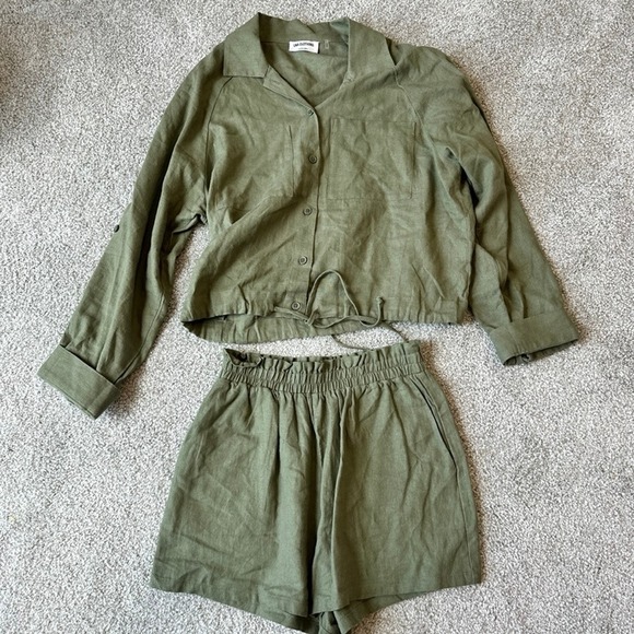 LNA Clothing Revolve Linen Blend Set Size XS Olive Green Button Up and Shorts - Picture 1 of 12